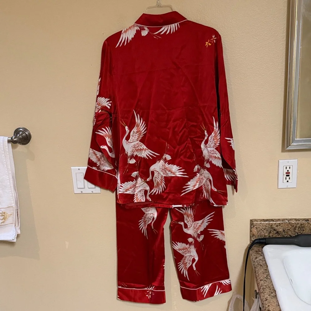 NWT Red Crane Print Pajama Set - Picture 4 of 4